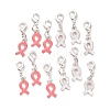 October Breast Cancer Pink Awareness Ribbon Alloy Enamel Pendants ENAM-H049-1-1