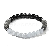 Natural Map Stone & Glass Round Bead Stretch Bracelets WG6A8BD-08-1