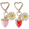 2Pcs 2 Colors Strawberry & Flowers Alloy Enamel & Acrylic Pendant Decoration HJEW-SP0001-13-1