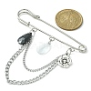 Faceted Teardrop & Alloy Flower Charm Safety Pin Brooch JEWB-BR00110-3