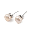 Natural Pearl Round Bead Stud Earrings EJEW-E298-01B-02P-1