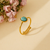 2Pcs 2 Colors Stainless Steel with Synthesis Gemstone Adjustable Cuff Rings RJEW-GO0001-27B-3