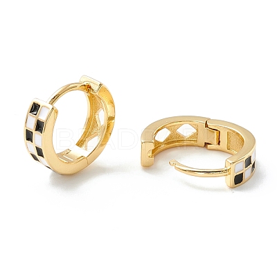 Tartan Pattern Enamel Chunky Hinged Huggie Hoop Earrings for Women EJEW-P196-22G-1