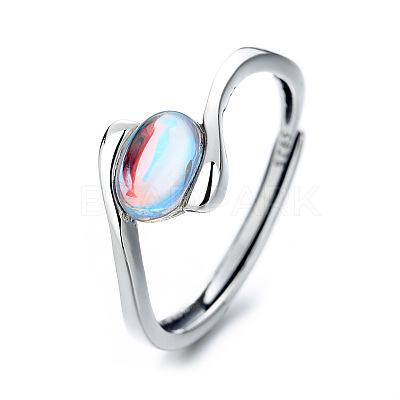 925 Sterling Silver & Natural Moonstone Adjustable Finger Rings FS-WG9EA45-01-1