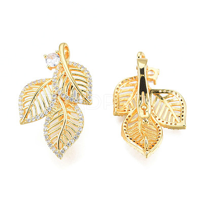 Brass Micro Pave Clear Cubic Zirconia Twister Clasps KK-N233-402LG-1