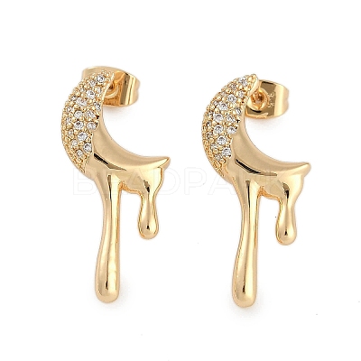 Brass Clear Cubic Zirconia Stud Earrings for Women EJEW-D280-03G-01-1