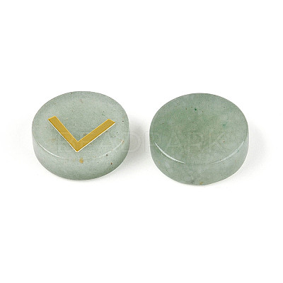 Brass Elder Futhark Alphabet Engraved Symbol Flat Round Natural Green Aventurine Rune Stones G-I373-01I-1