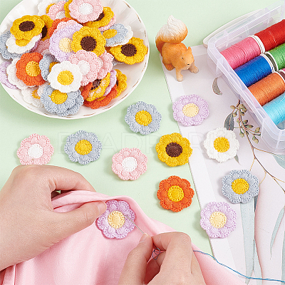 60Pcs 6 Colors Two Tone Polyester Knitted Appliques PATC-FG0001-75-1