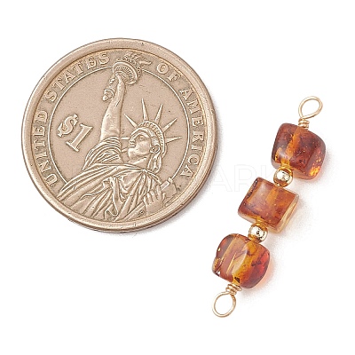 3Pcs 3 Styles Natural Amber Cube Beaded Connector Charms PALLOY-JF04926-1