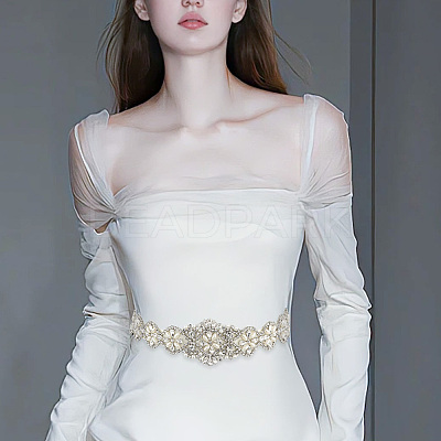 Brass Flower Bridal Belt with Glass Rhinestones for Wedding Dress AJEW-WH0455-006P-1