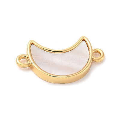 Brass Pave Natural White Shell Connector Charms KK-S522-03G-G-1