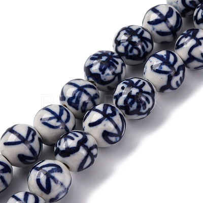 Handmade Blue and White Porcelain Beads Strands PORC-I027-03E-1