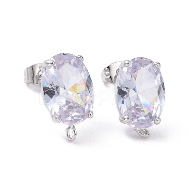 Brass Micro Pave Clear Cubic Zirconia Stud Earring Findings X-KK-G420-18P-1