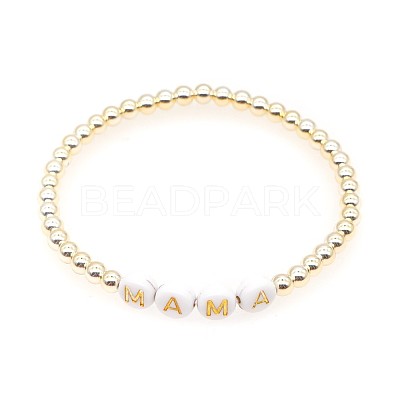 Mother's Day Brass Round Beads Strertch Bracelets SK3516-12-1