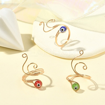 Copper Wire Wrap Open Cuff Rings RJEW-JR00562-02-1
