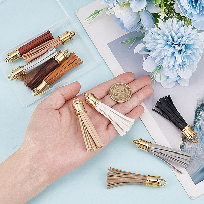 10Pcs 10 Colors Imitation Leather Big Tassel Pendants FIND-PH0008-25-1