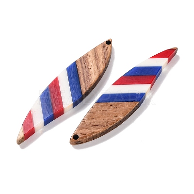Independence Day Opaque Striped Resin & Walnut Wood Pendants RESI-U010-02B-1
