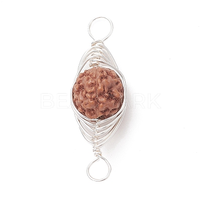 Natural Rudraksha Copper Wire Wrapped Connector Charms PALLOY-JF02067-02-1
