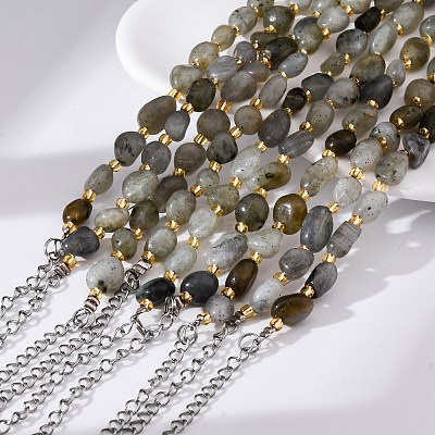 Natural Labradorite Beaded Bracelets for Women G-P563-07P-05-1