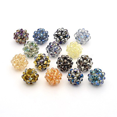 Half Plated Rondelle Transparent Glass Crystal Round Woven Beads GLAA-A034-6mm-D-1