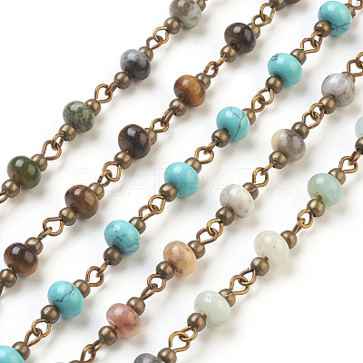 Handmade Natural & Synthetic Mixed Stone Beaded Chains AJEW-JB00444-1