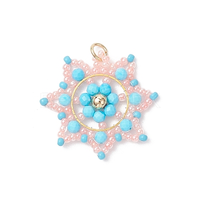 Glass Seed Beaded Snowflake Pendants PALLOY-MZ00953-02-1