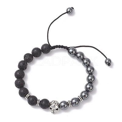 Non-Magnetic Synthetic Hematite & Natural Lava Rock Beads Braided Bead Bracelets BJEW-JB12611-03-1