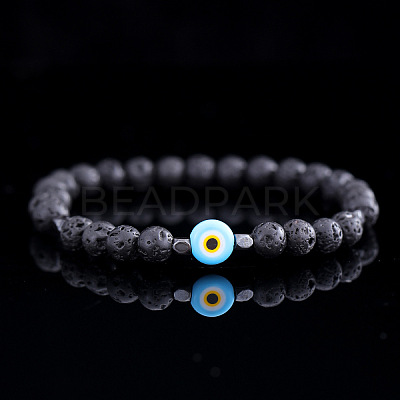 Natural Lava Rock Round Beads Stretch Bracelets for Men DE0249-1