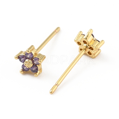 Cubic Zirconia Flower Stud Earrings X-EJEW-C035-15G-03-1