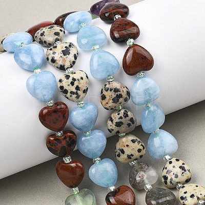 Gradient Color Natural African Bloodstone & Dalmatian Jasper & Mahogany Obsidian & Dyed White Jade & Fluorite Beads Strands G-B185-A12-1