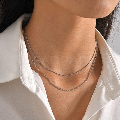 Non-Tarnish 304 Stainless Steel Double-Layer Necklace NJEW-Q321-01P-1