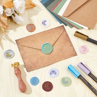 Brass Wax Seal Stamps with Wood Handle AJEW-WH0412-0159-1
