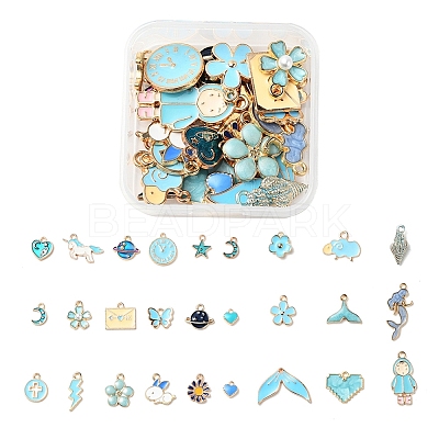 27Pcs 27 Style Light Gold Alloy Enamel Pendants ENAM-YW0001-77-1