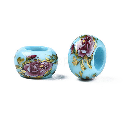 Flower Printed Opaque Acrylic Rondelle Beads SACR-S305-27-E03-1