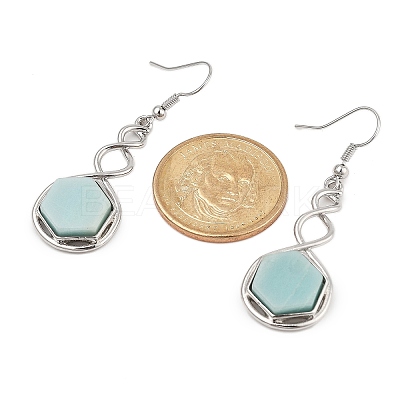 Hexagon Natural Flower Amazonite Dangle Earrings EJEW-K298-01P-13-1