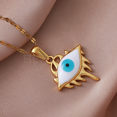 Vintage 304 Stainless Steel Enamel Evil Eye Pendant Necklaces for Women XZ3178-1