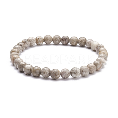 6mm Round Natural Maifanite/Maifan Stone Beads Stretch Bracelet BJEW-JB07088-03-1