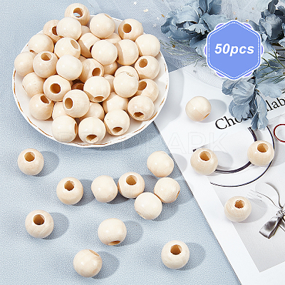 50PCS Wooden Beads WOOD-OC0001-86-1