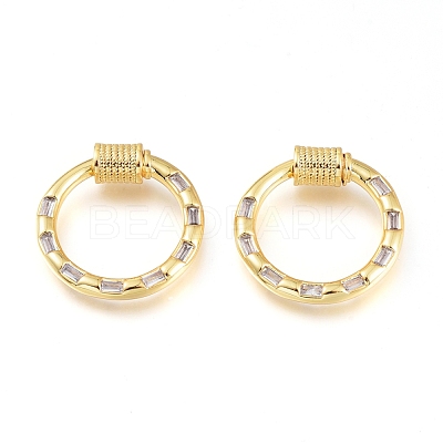 Brass Micro Pave Cubic Zirconia Screw Carabiner Lock Charms KK-M206-18G-01-1