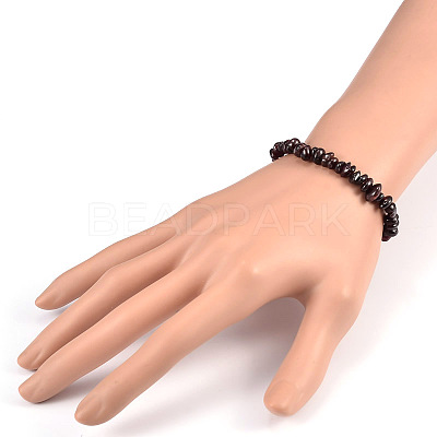 Chips Natural Garnet Beaded Stretch Bracelets X-BJEW-JB01826-09-1