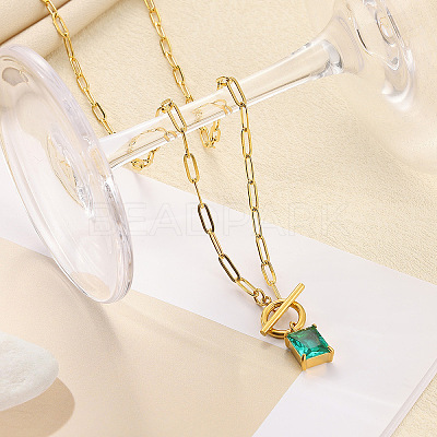 304 Stainless Steel Pave Cubic Zirconia Square Birth Stone Pendant OT Necklaces FS-WGEE56A-09-1