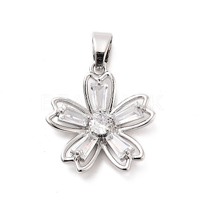 Rack Plating Brass Micro Pave Cubic Zirconia Pendants KK-M082-04A-P-1