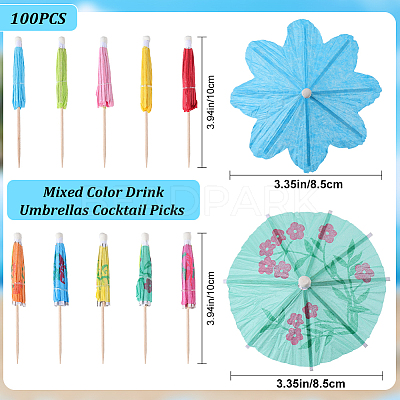 2 Bags 2 Styles Umbrella Bamboo & PET Plastic Toothpick Decorations AJEW-CP0007-29-1