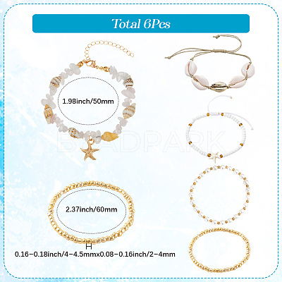 6Pcs Adjustable Waxed Cotton Cord Braided Bead Bracelets and Natural Quartz Crystal Bead Bracelets Sets BJEW-SC0001-53-1