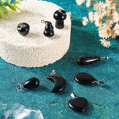 8Pcs 8 Styles Natural Obsidian Pendants G-TA0002-29-1