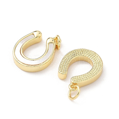 Brass Pave Natural White Shell Pendants X-KK-B141-09G-1