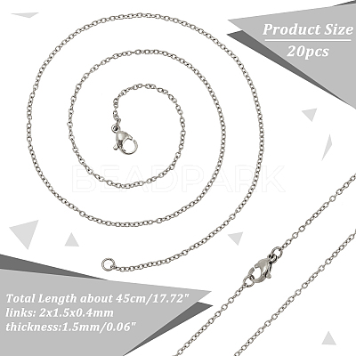 20Pcs 304 Stainless Steel Cable Chain Necklaces Set for Men Women MAK-NB0001-15P-1
