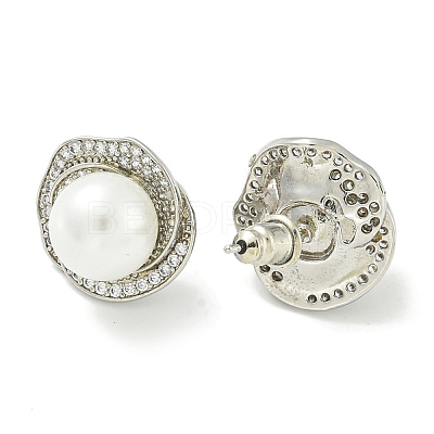 Brass Micro Pave Clear Cubic Zirconia Stud Earrings EJEW-H014-03P-1