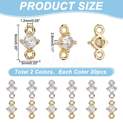 40Pcs 2 Colors Rack Plating Brass Pave Clear Cubic Zirconia Links FIND-HY0003-91-1
