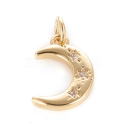 Brass Micro Pave Clear Cubic Zirconia Pendants KK-O126-22G-1